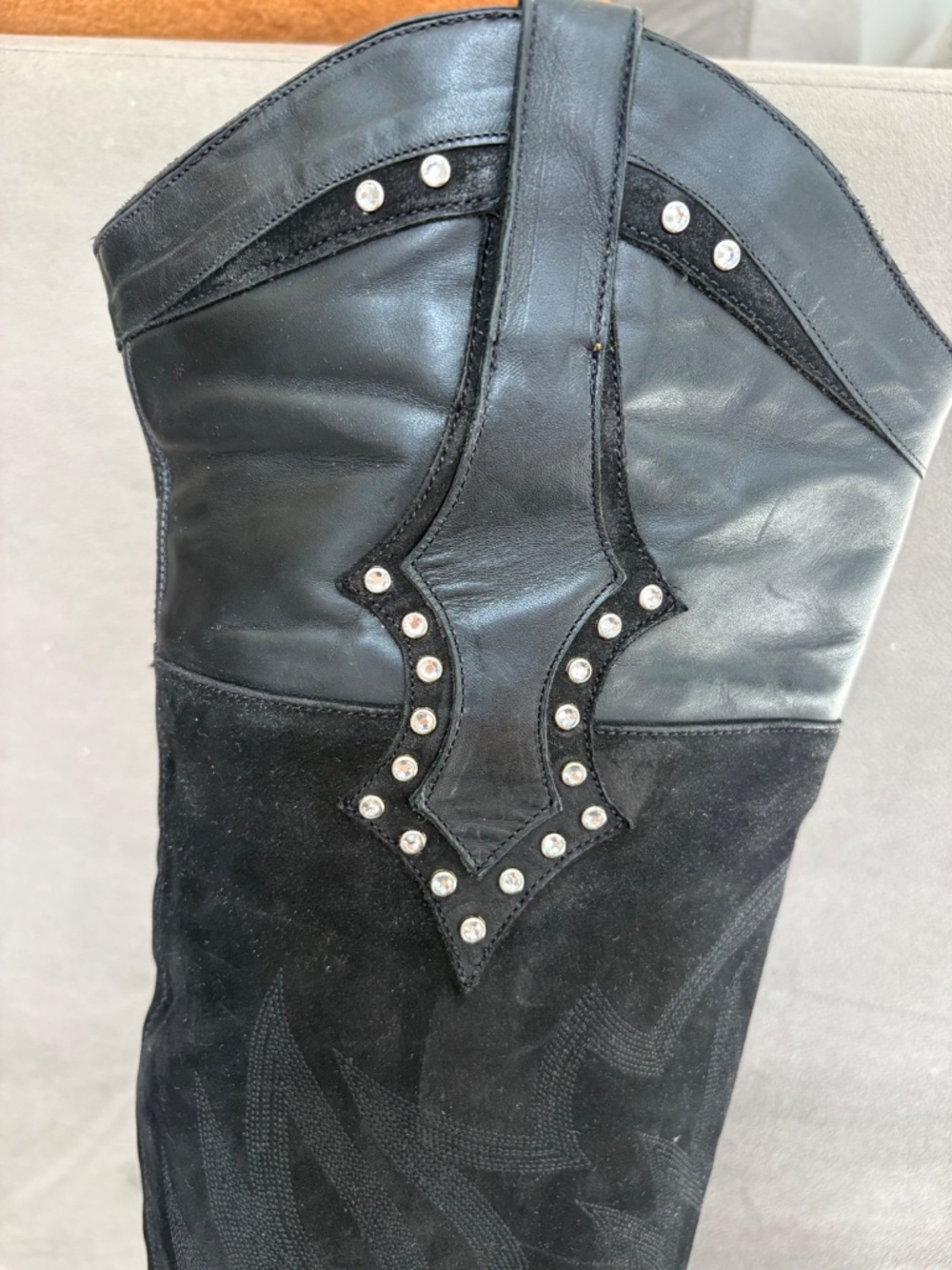 VINTAGE RARE!! OLD GRINGO Black Leather Suede Over Knee Crystal Western Boot 8 - Picture 10 of 15
